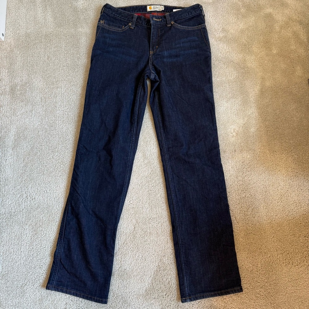 Carhartt Women’s Original Fit Flannel Lined Jeans Size 8 Straight Leg Dark Wash - Picture 2 of 11